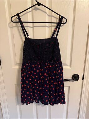 NWT Torrid Strawberry Babydoll Tank Size 0 (12) Navy Crochet Lace Peplum Top